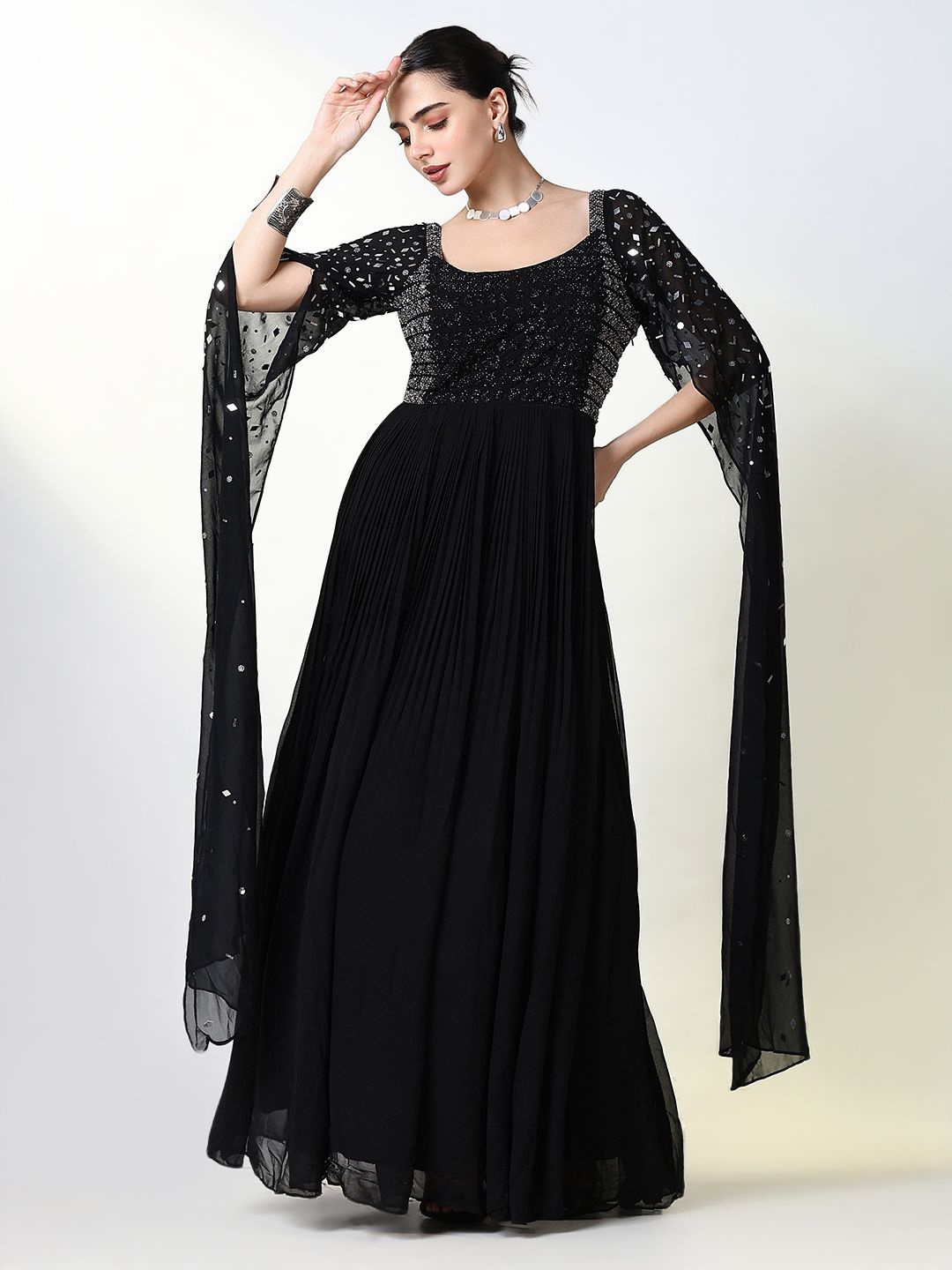 

SHOWOFF Women Cape Sleeve Sequined Maxi Dress, Black