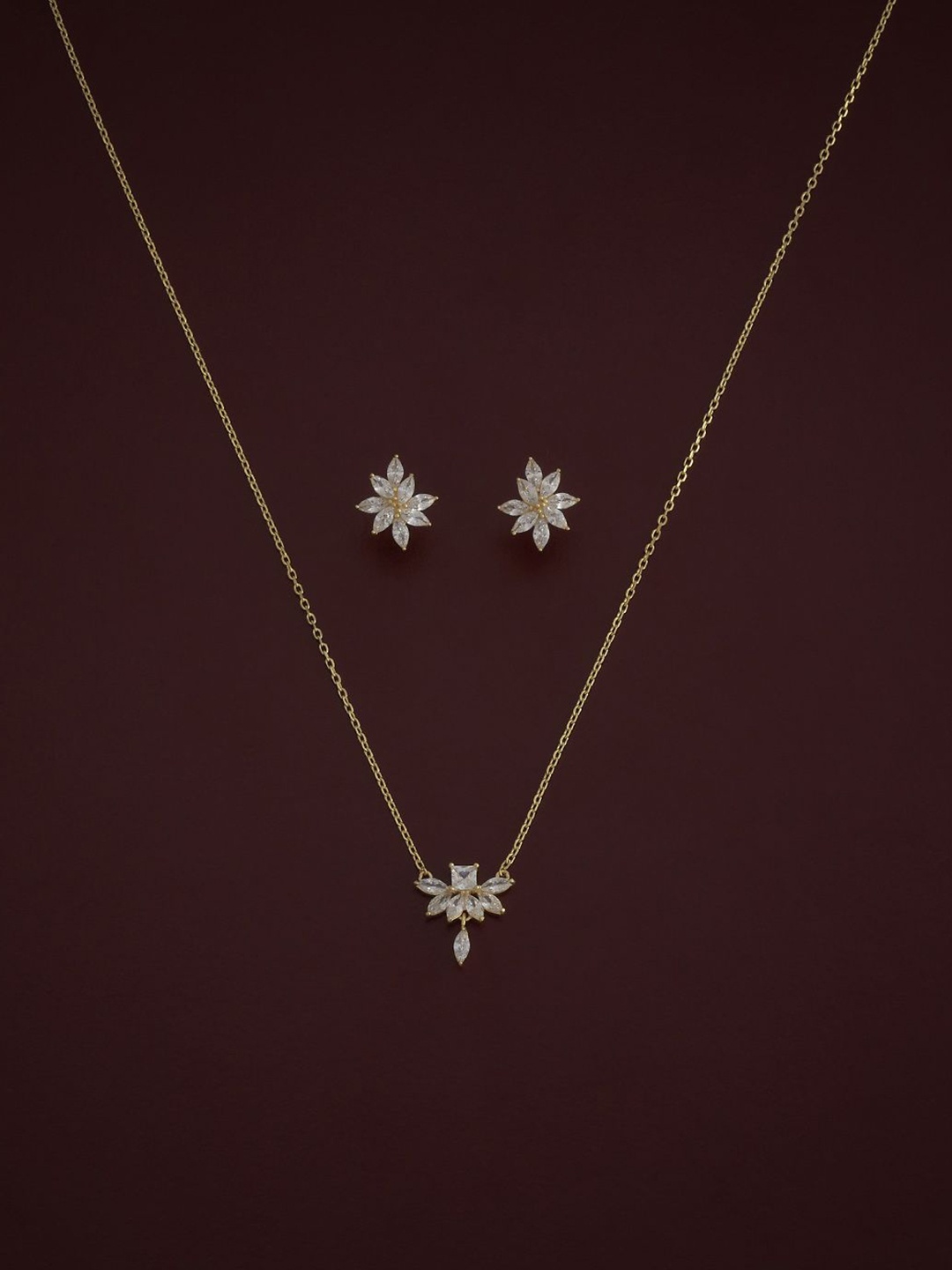 

Kushal's Fashion Jewellery Sterling Silver Gold-Plated CZ Studded Jewellery Set
