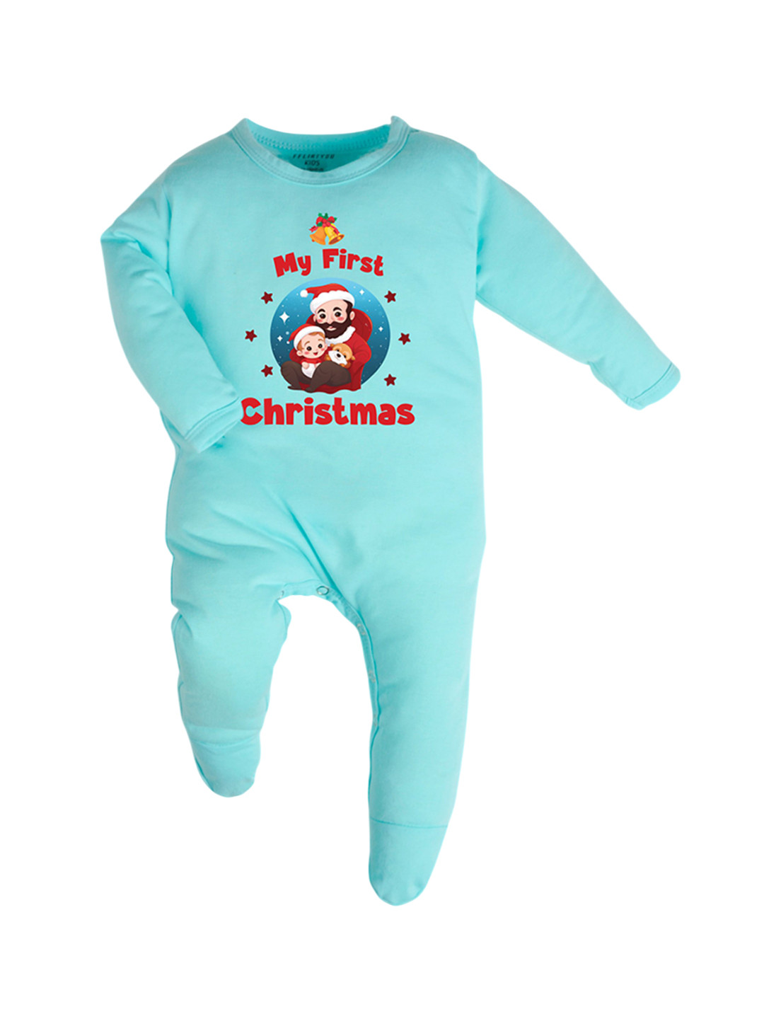 

FFLIRTYGO Kids Printed Cotton Sleepsuit, Turquoise blue