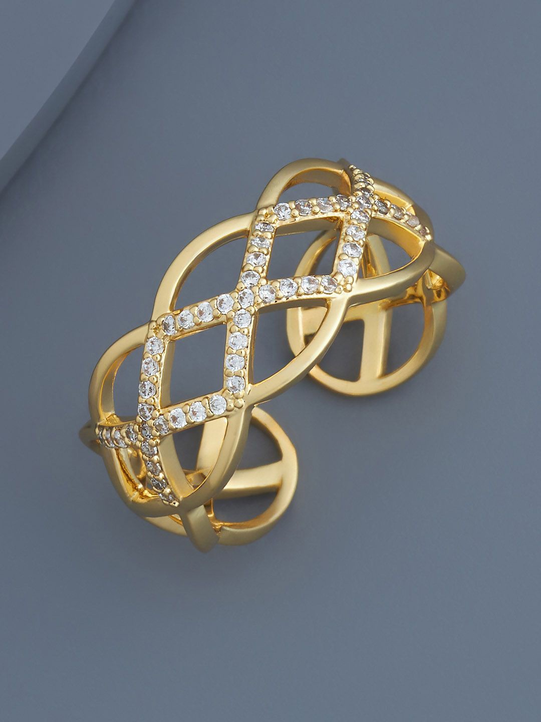 

Kushal's Fashion Jewellery Gold-Plated CZ Studded Finger Ring