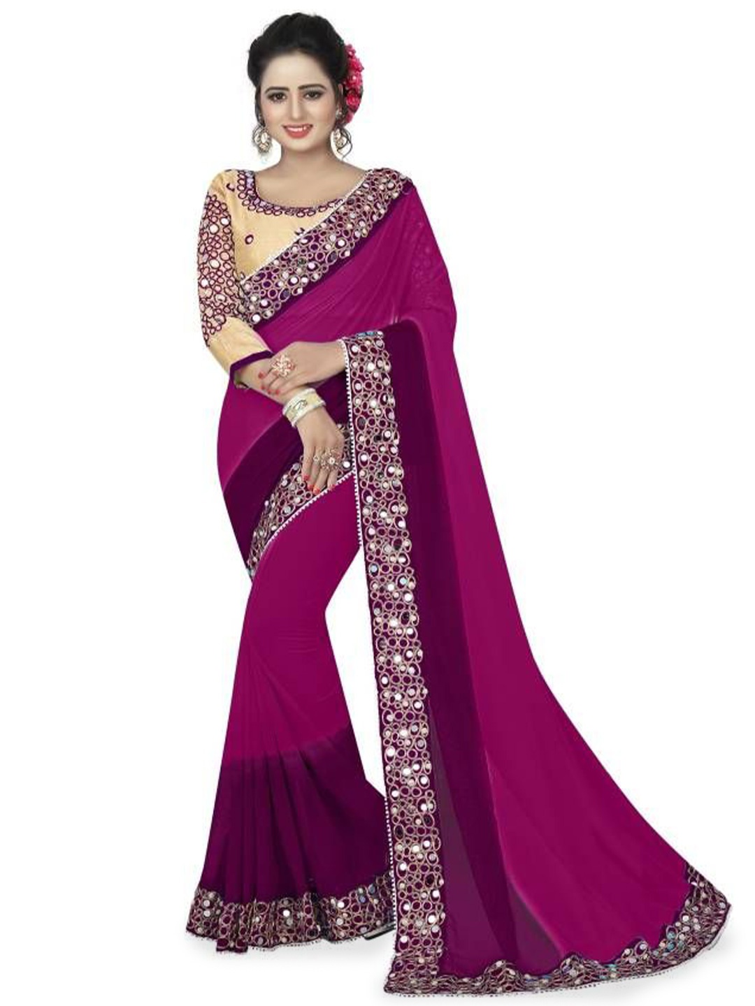 

Shiroya Brothers Ombre Embroidered Pure Georgette Designer Saree, Purple