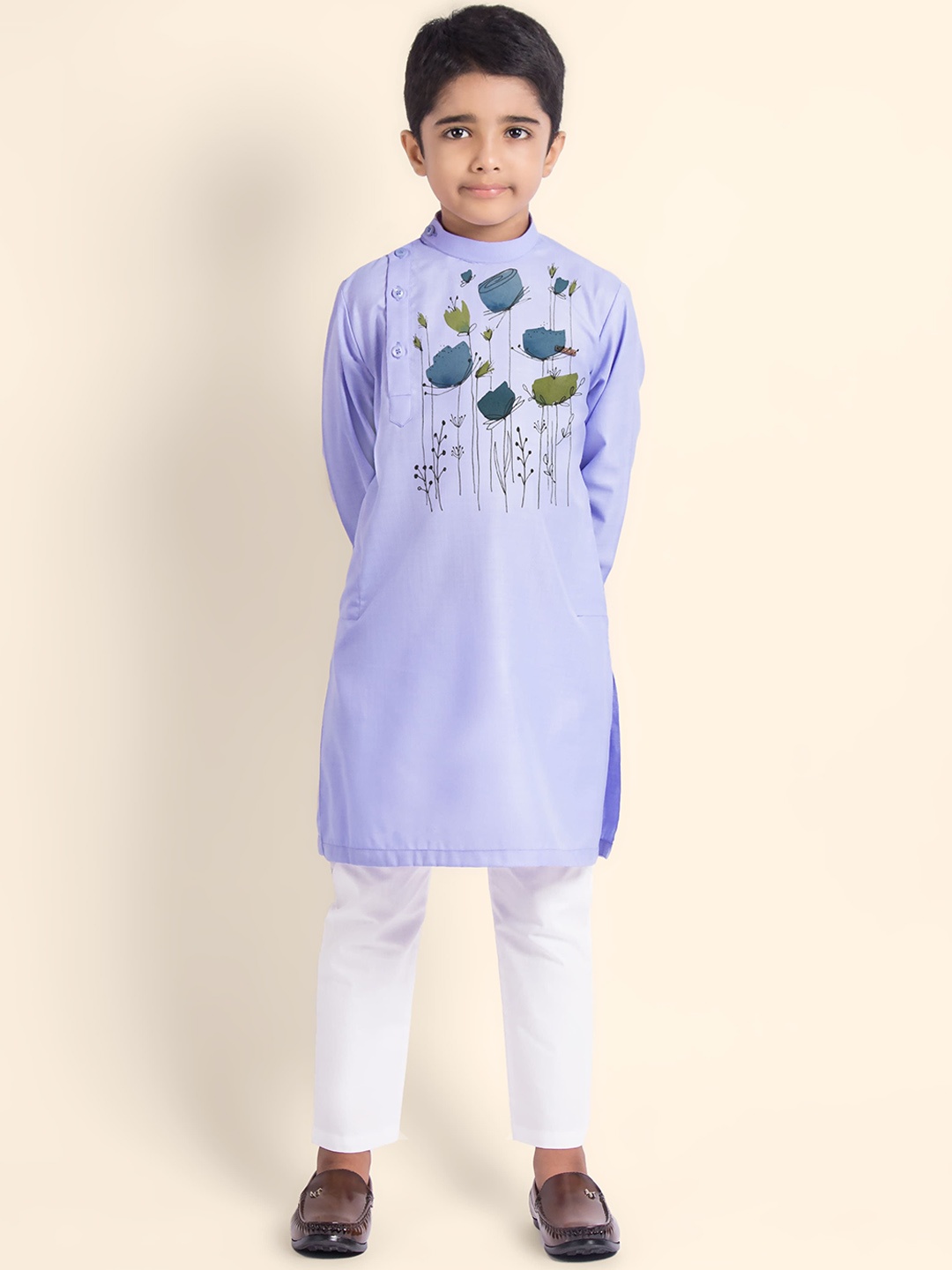 

DEVOILER Boys Ethnic Motifs Printed Thread Work Kurta, Purple