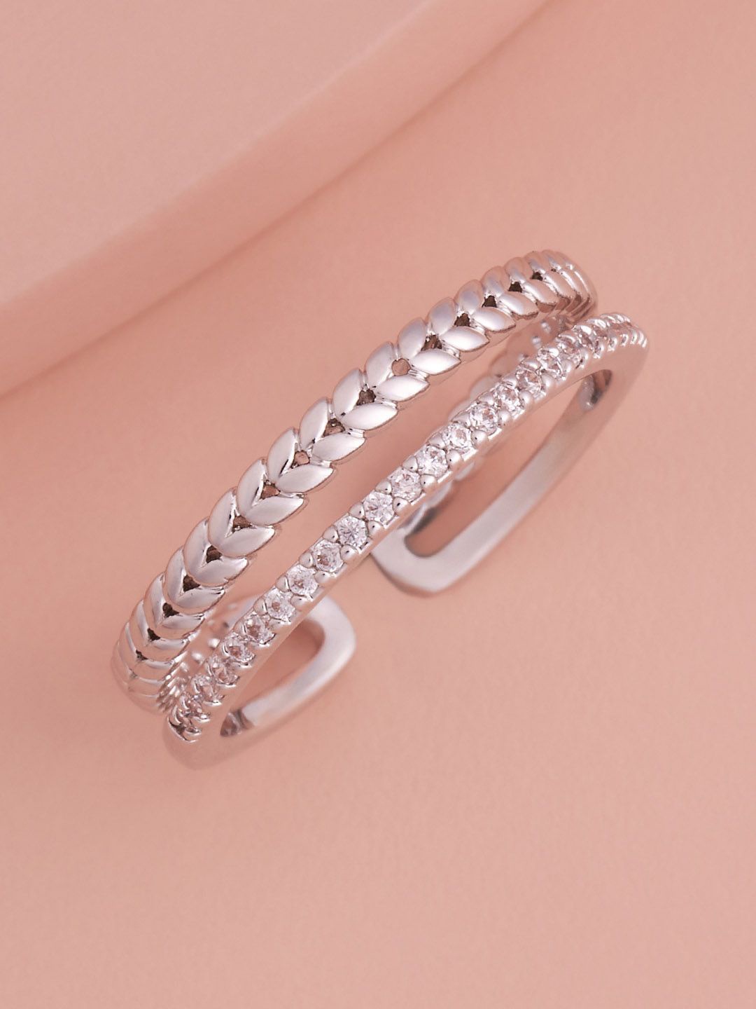 

Kushal's Fashion Jewellery Rhodium-Plated CZ Studded Finger Ring, Silver