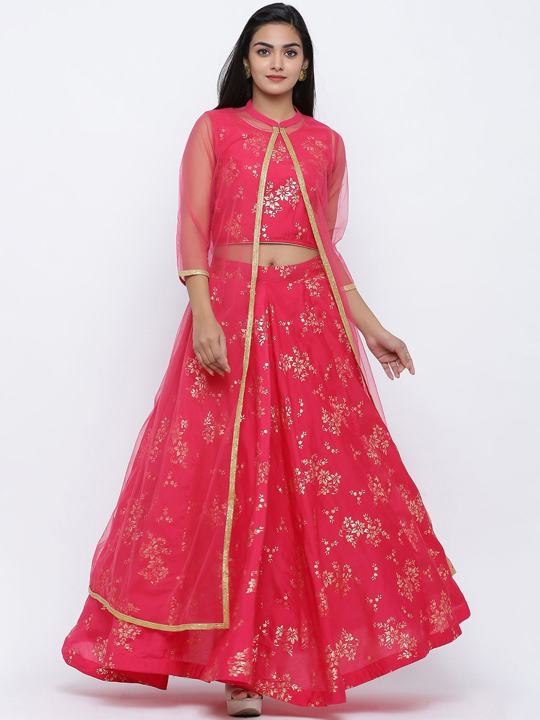 

KALINI Printed Foil Print Ready to Wear Lehenga &, Pink