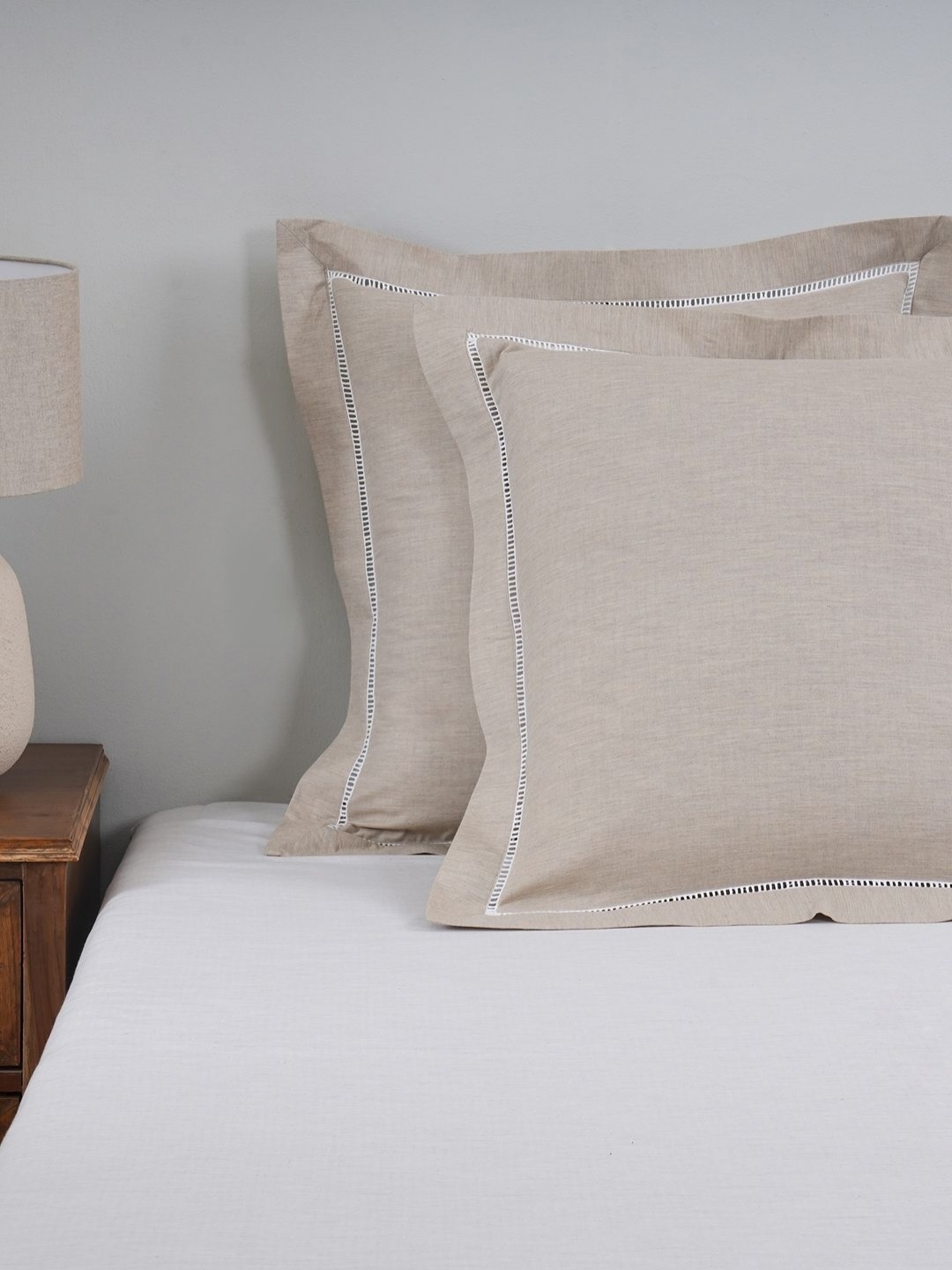 

MASPAR Beige 2 Pieces Abstract Pure Cotton Square Pillow Covers