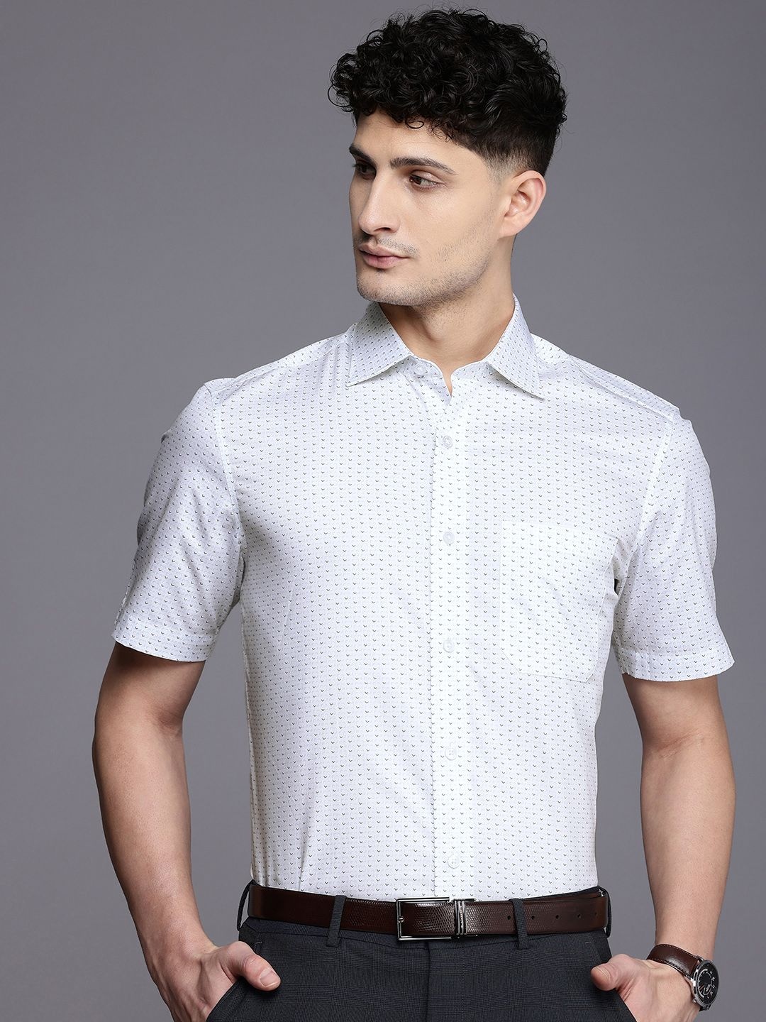 

Louis Philippe Classic Pure Cotton Geometric Printed Formal Shirt, White