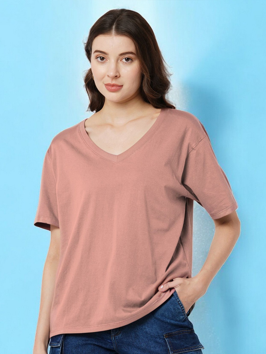 

The Roadster Lifestyle Co Pure Cotton Relaxed Fit Short Sleeve T-Shirt, Pink