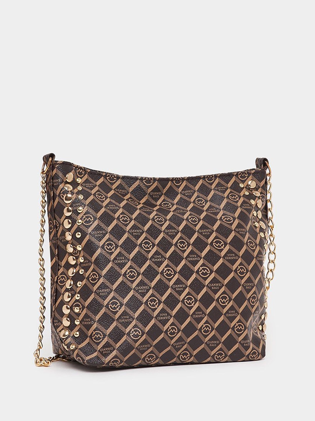 

Styli Women Geometric Printed Embellished Shoulder Bag, Brown