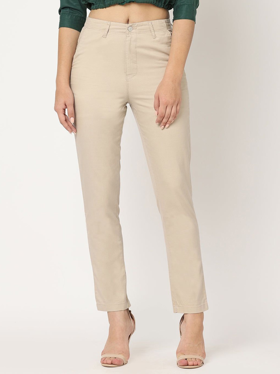 

Kraus Jeans Women Loose Fit High-Rise Trousers, Beige