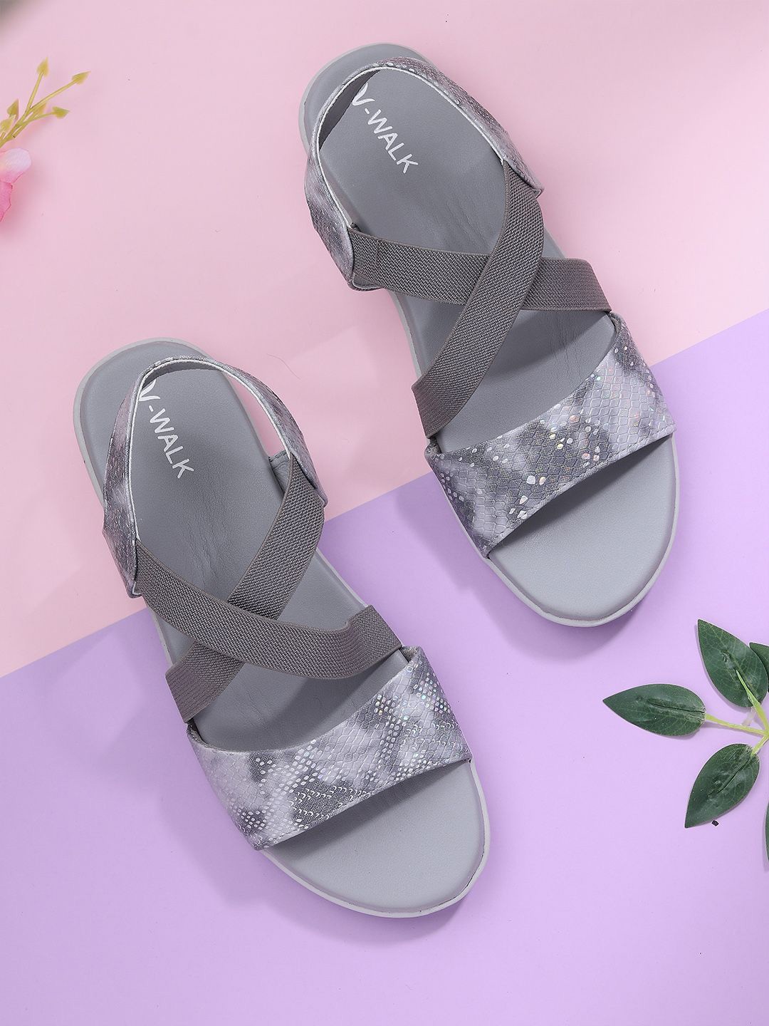 

V-WALK Women Printed Open Toe Flats, Grey