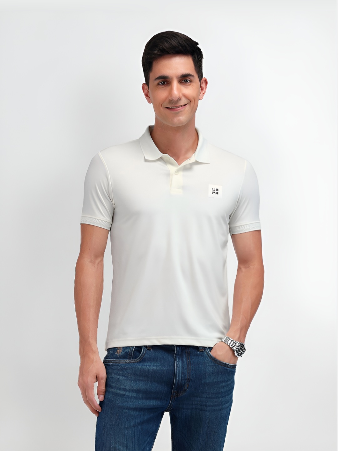 

U.S. Polo Assn. Denim Co. Men Solid Polo Collar Cotton Slim Fit T-shirt, White