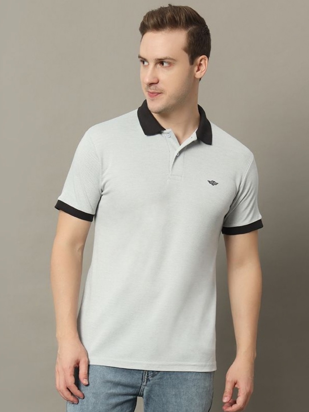 

GET GOLF Men Solid Polo Collar Cotton T-shirt, Grey