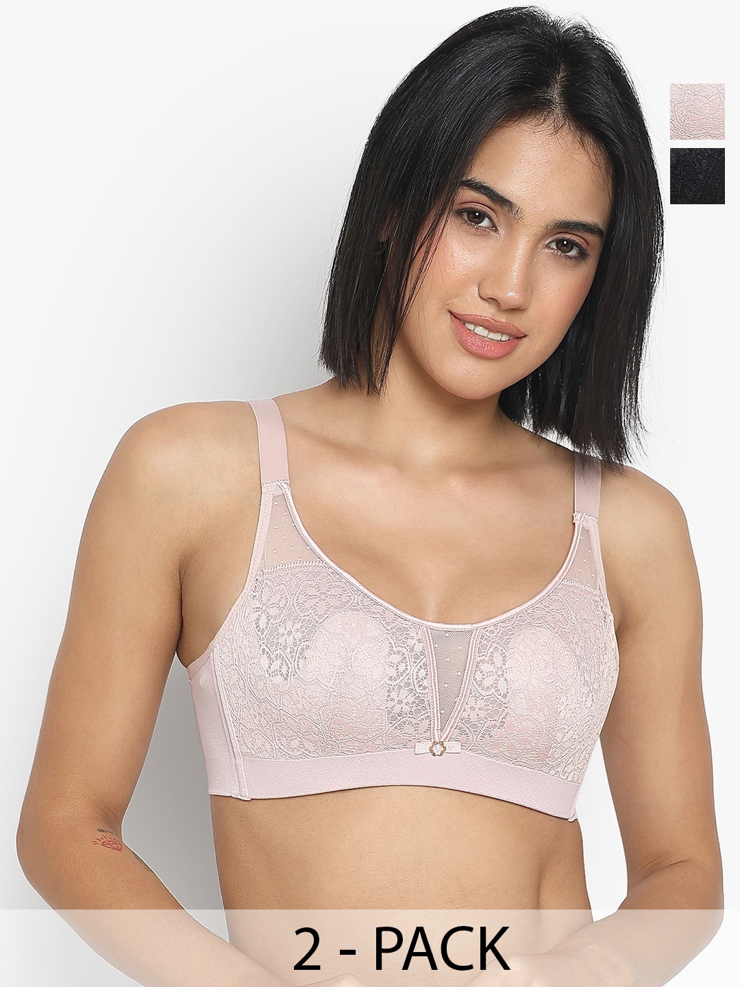 

PARKHA Women Pack of 2 Cut and Sew Full Coverage Lightly Padded Bra, Black