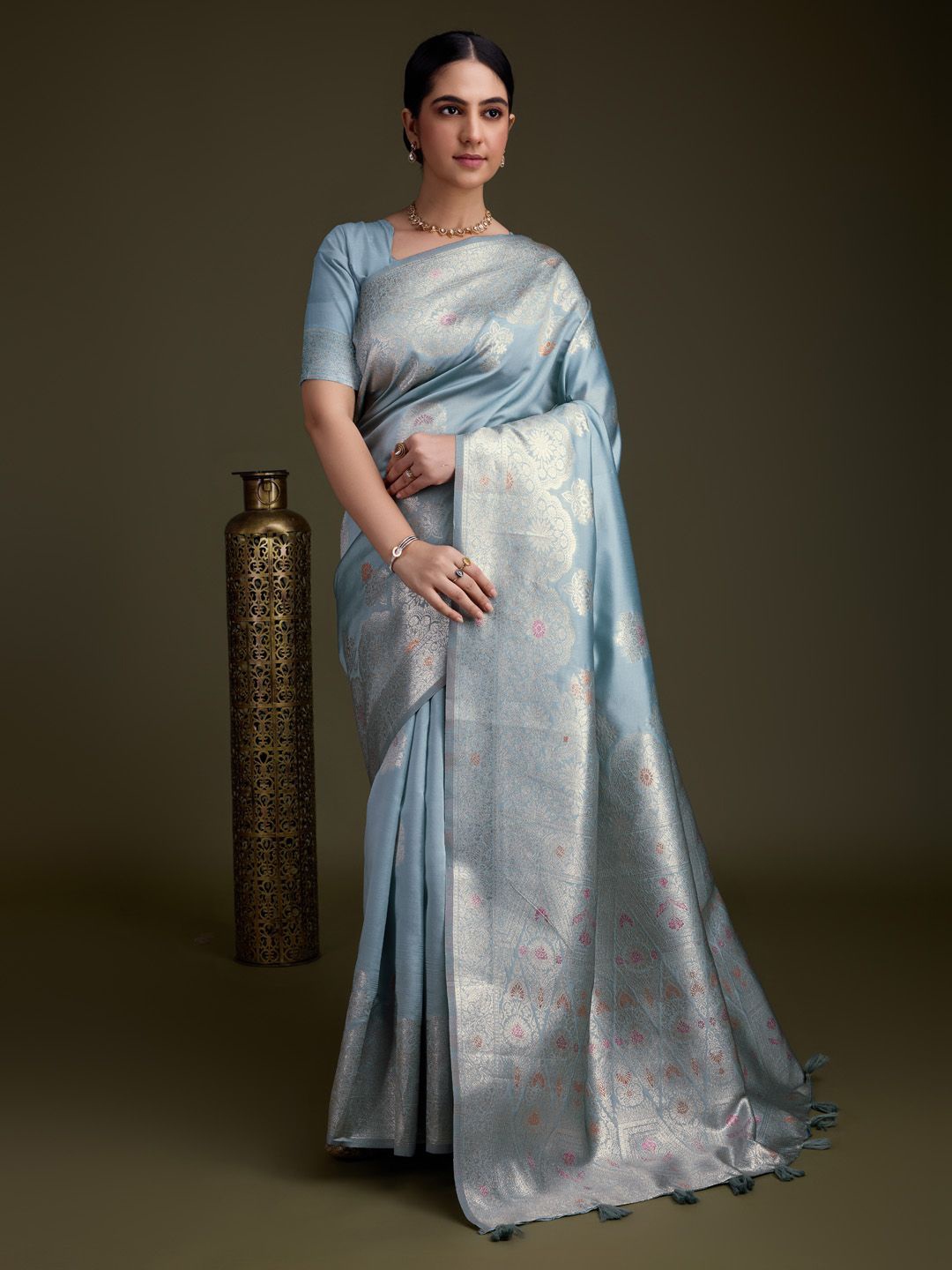 

Meena Bazaar Woven Design Zari Art Silk Saree, Blue