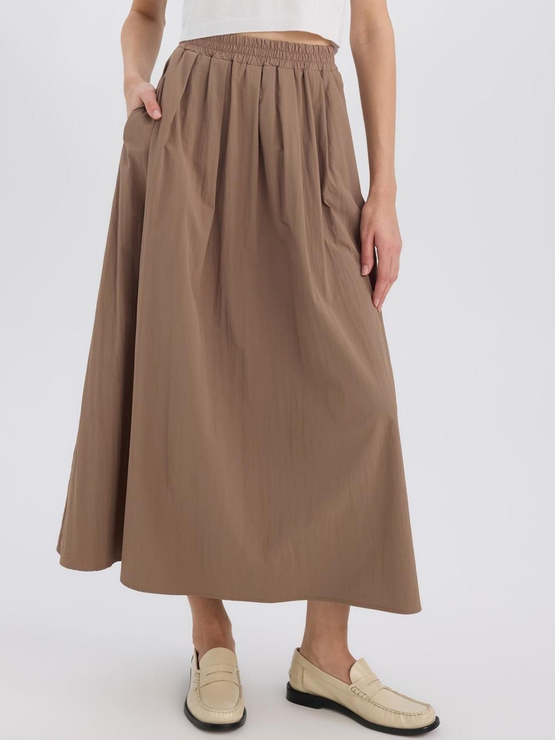 

DeFacto Flared Midi Skirt, Brown