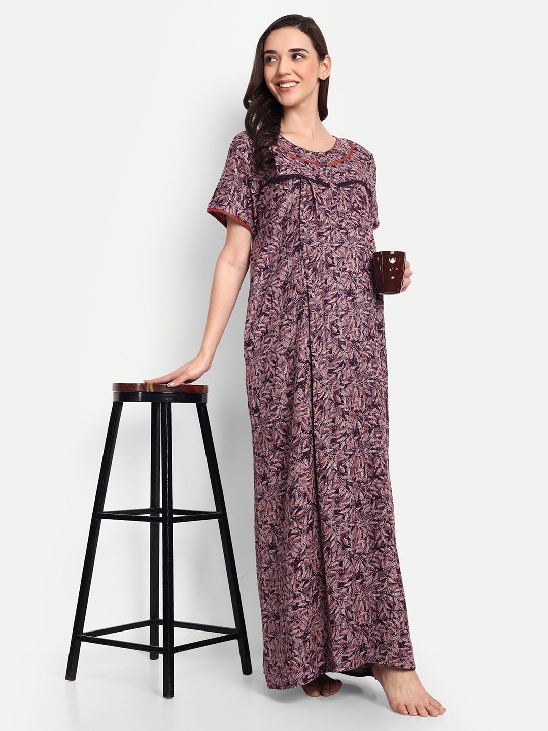 

THE MAMA KLUB Printed Maxi Nightdress, Magenta
