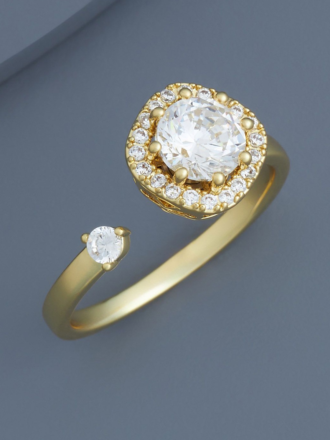 

Kushal's Fashion Jewellery Gold-Plated CZ Stone-Studded Adjustable Finger Ring