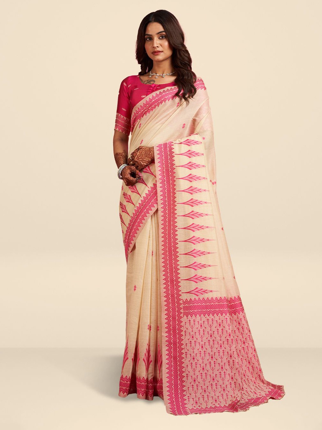 

SARHA Woven Design Silk Cotton Saree, Pink