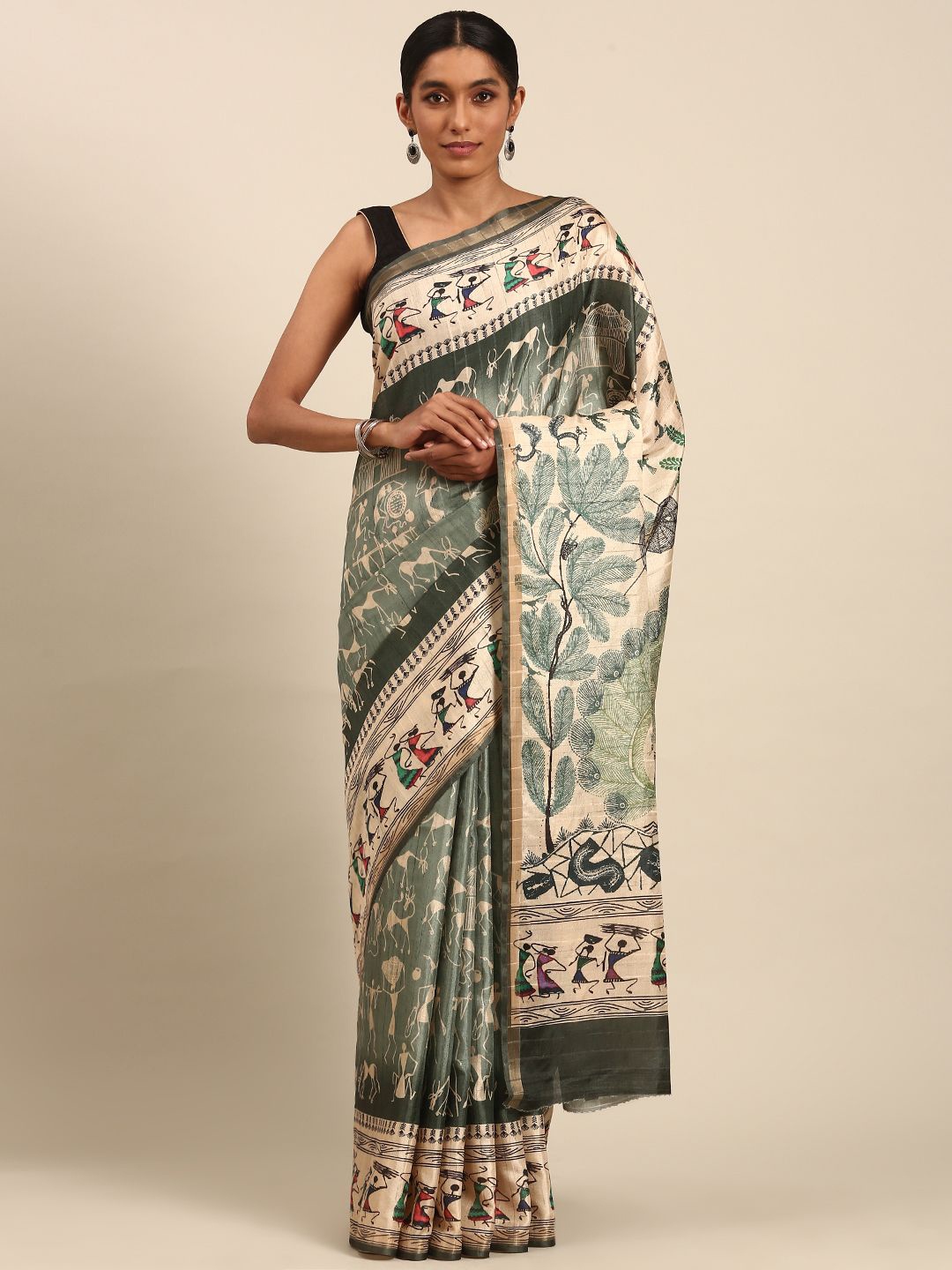 

Fashion Petals Warli Tussar Saree, Green
