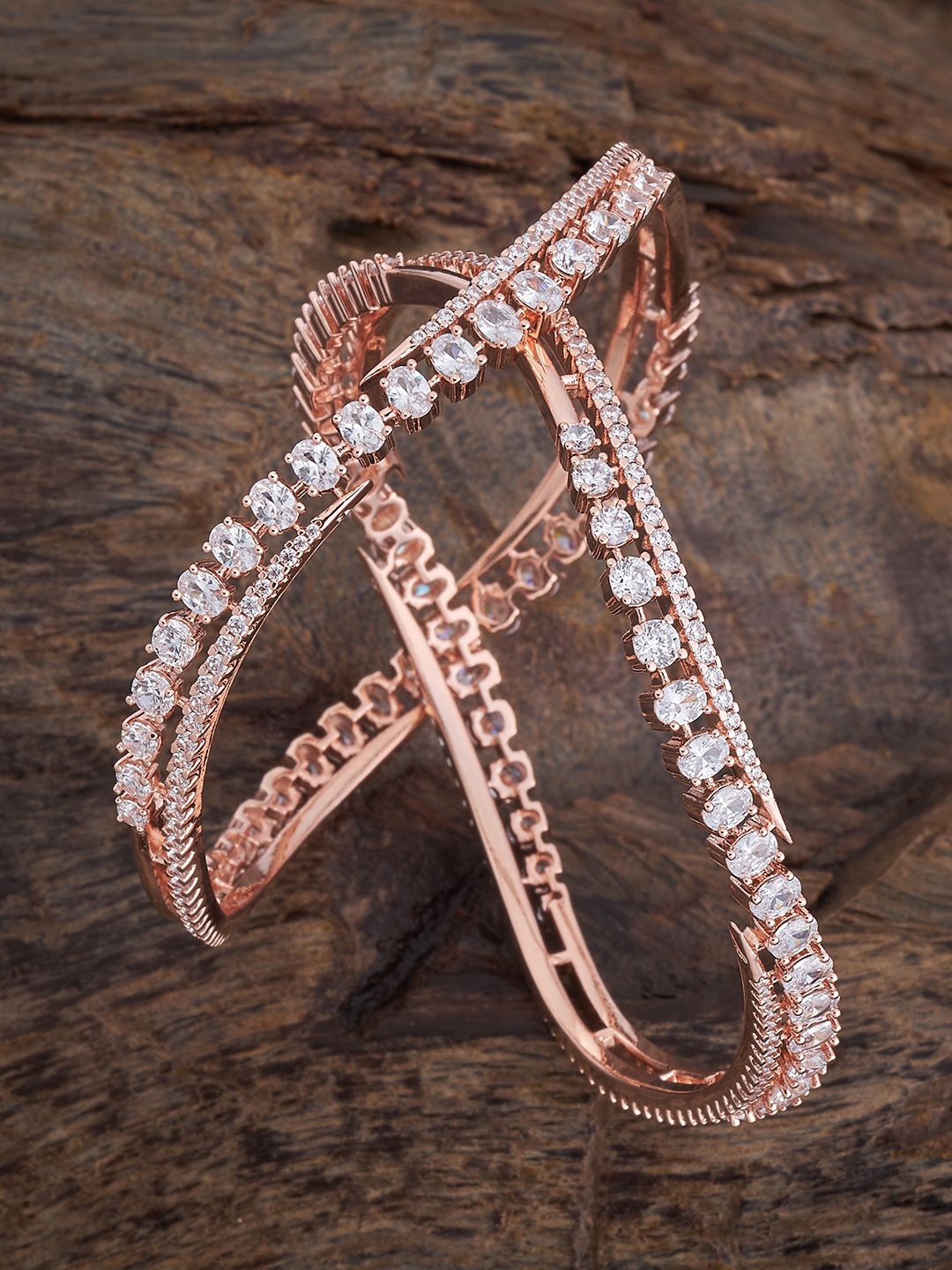 

Kushal's Fashion Jewellery Set Of 2 Rose Gold-Plated CZ Stone Studded Bangles