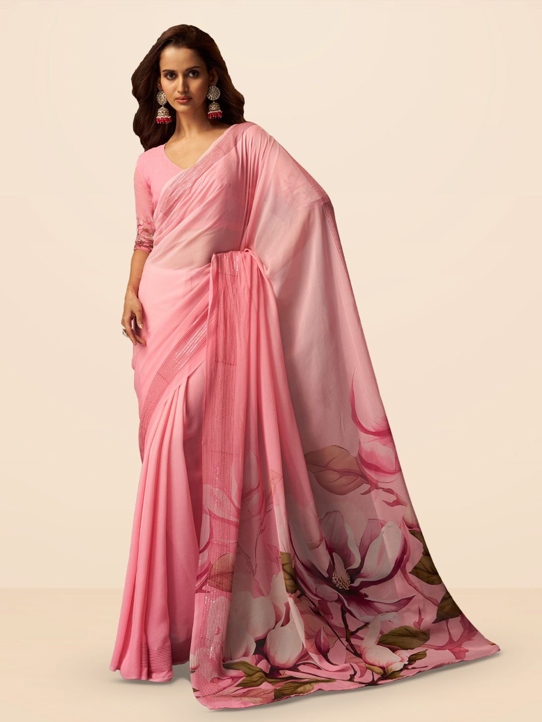 

SARHA Floral Pure Georgette Saree, Pink