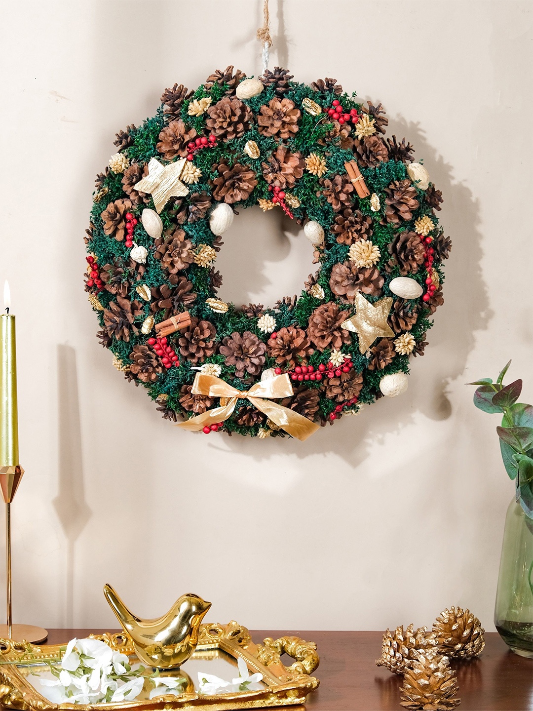 

Nestasia Beige & Green Christmas Pinecones & Berries Decor