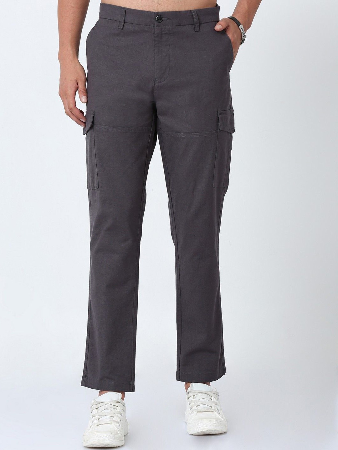 

NEVER NEUD Men Relaxed Cargos Trousers, Grey