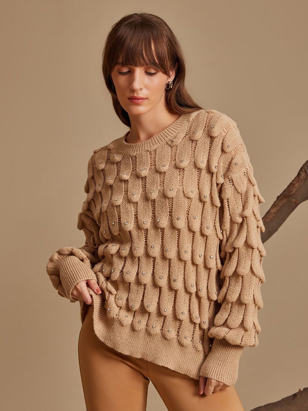 

Kazo Women Floral Pullover, Beige