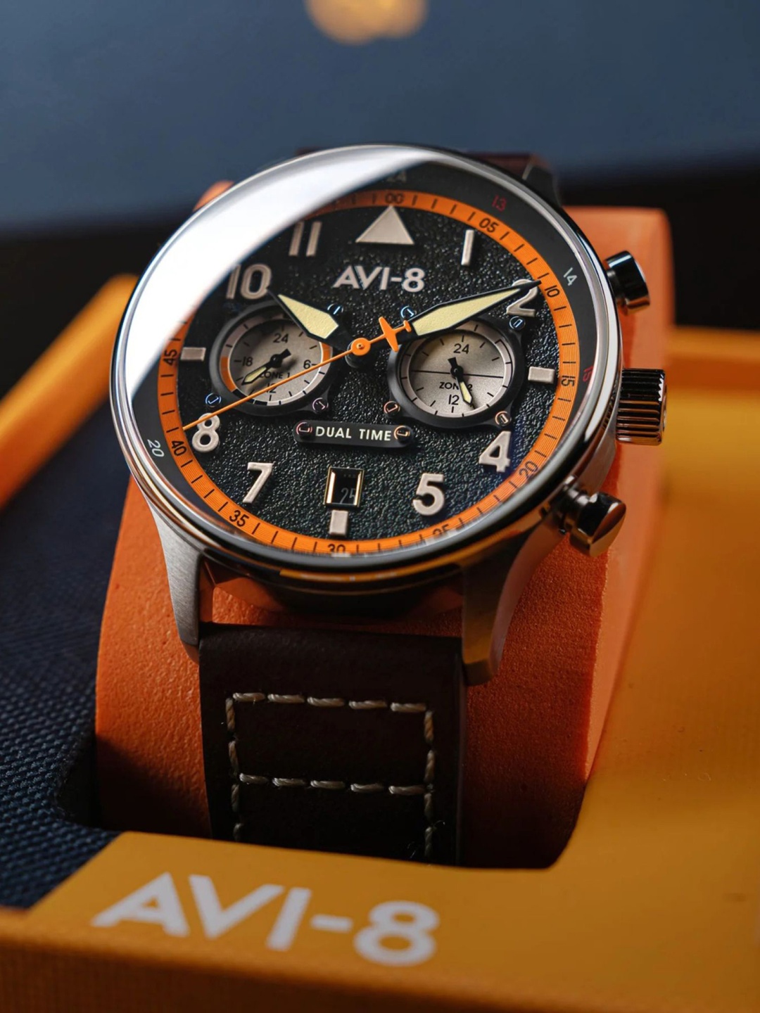 

AVI-8 Men Brass Dial & Leather Straps Analogue Multi Function Watch AV-4088-07, Grey