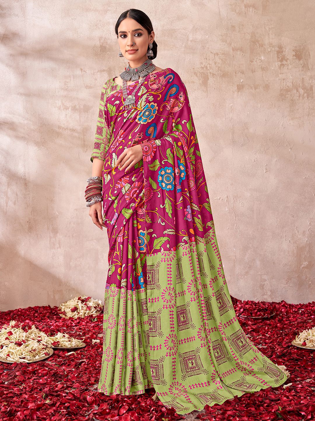 

SARHA Floral Pure Georgette Saree, Pink