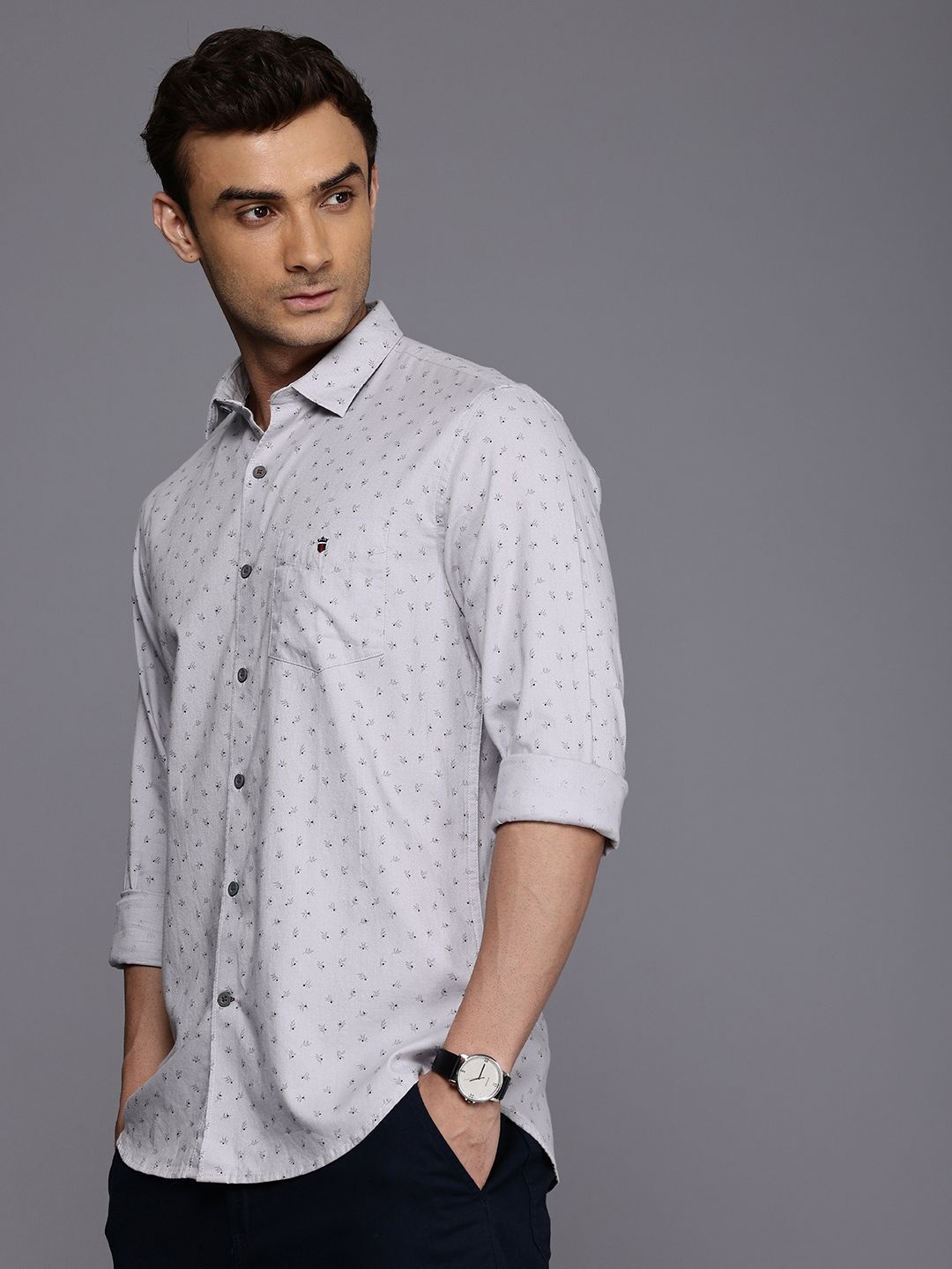 

Louis Philippe Sport Super Slim Fit Floral Printed Pure Cotton Casual Shirt, Grey