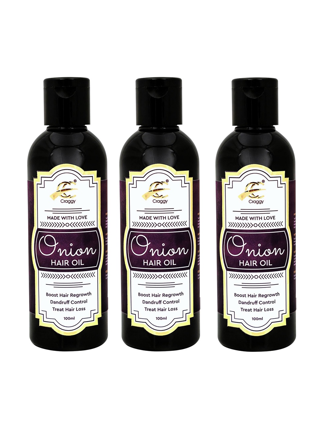 

Craggy Cosmetic Set Of 3 Onion Hair Oil With Jojoba - 100 ml Each, Assorted