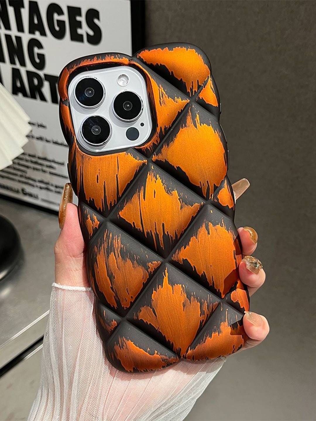 

Luxury Kase Geometric Printed iPhone 12 Pro Back Case Mobile Accessories, Orange