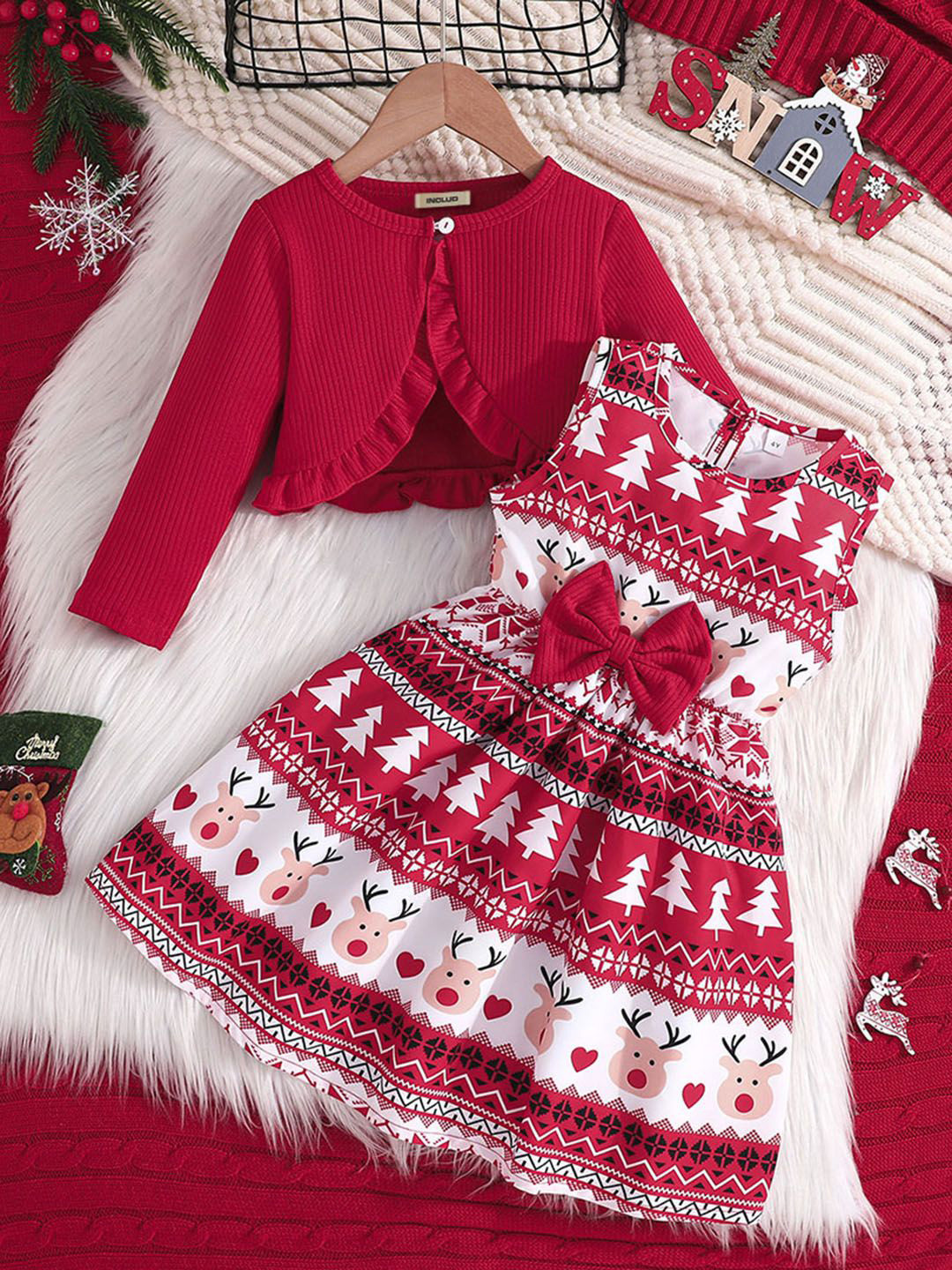 

INCLUD Print Fit & Flare Dress, Red