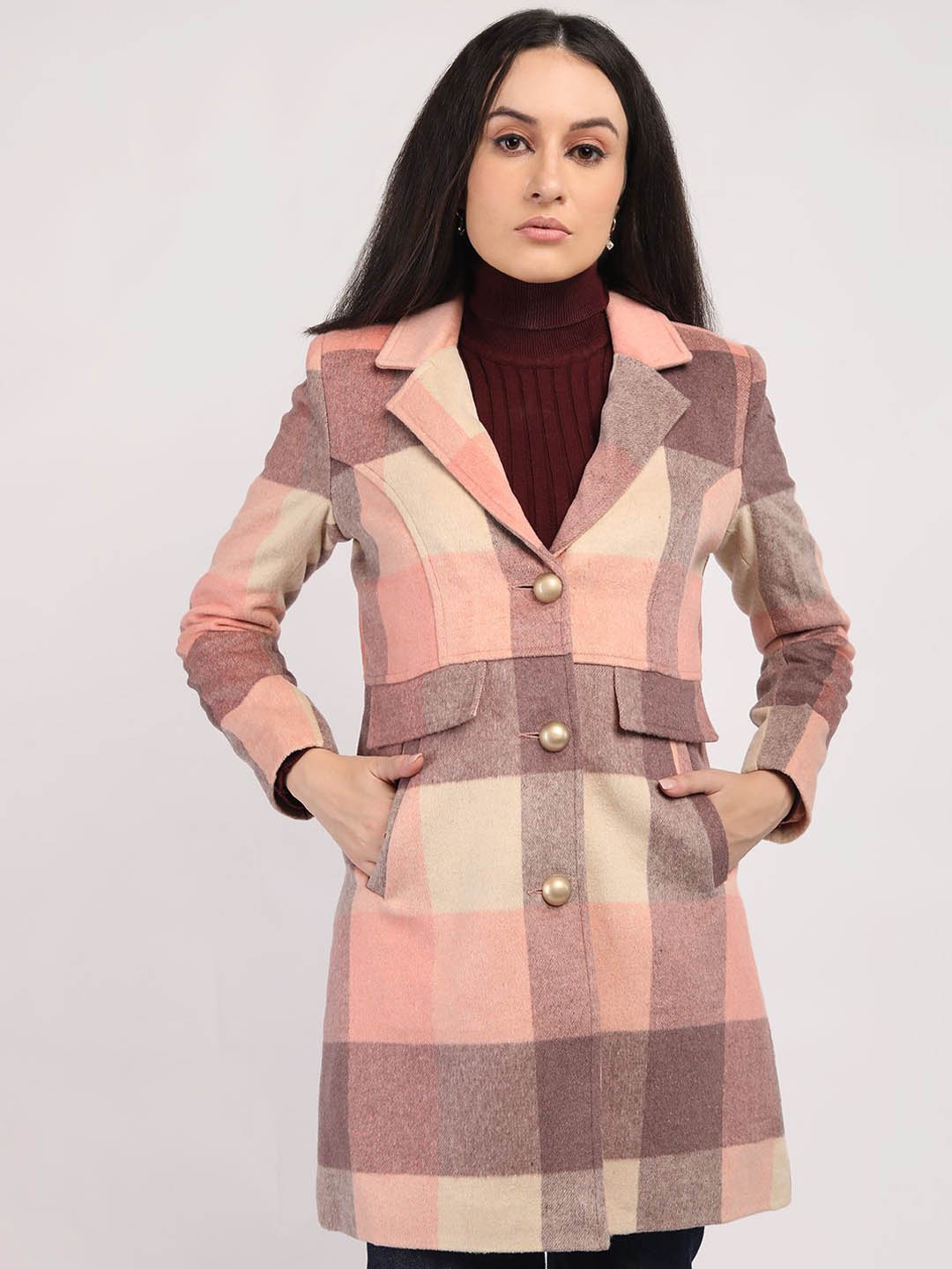 

The Roadster Lifestyle Co Single Breasted Checked Duffle Coat, Pink
