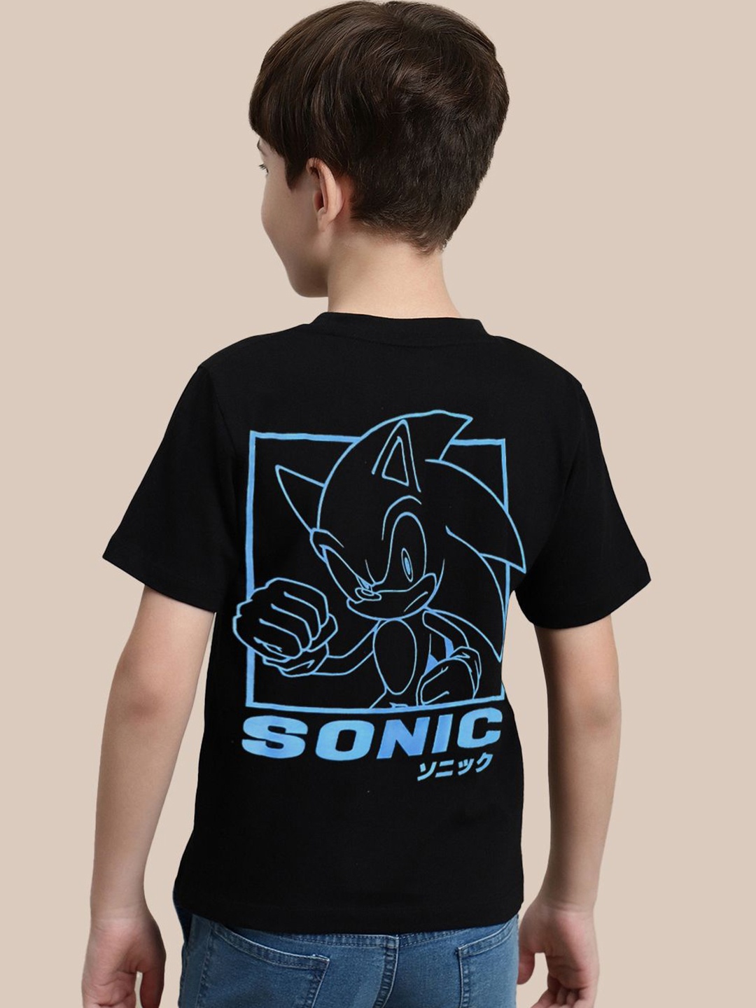 

Kids Ville Boys Sonic Printed Regular Fit Tshirt, Black