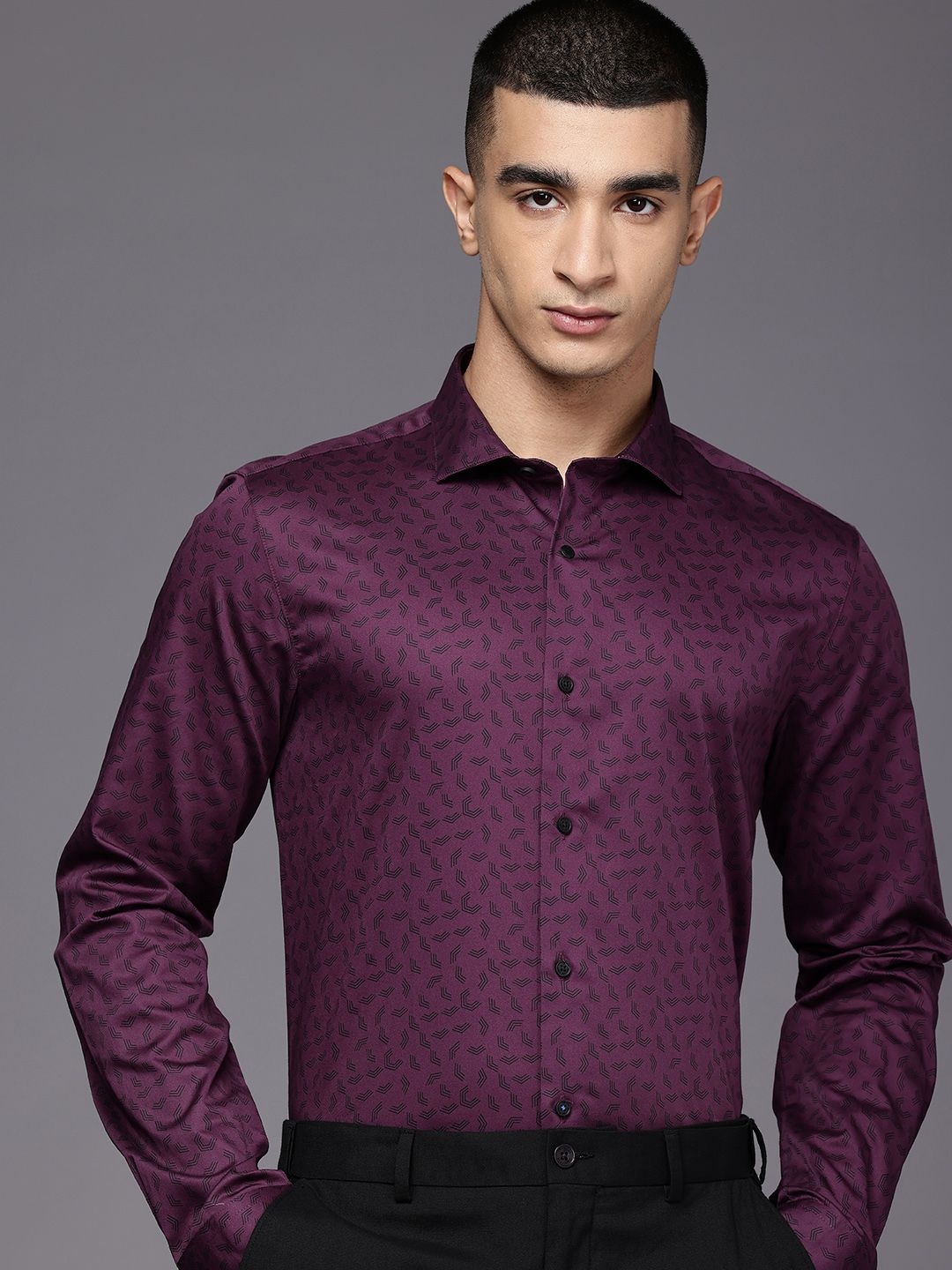 

Louis Philippe Ath.Work Pure Cotton Super Slim Fit Opaque Printed Semiformal Shirt, Burgundy