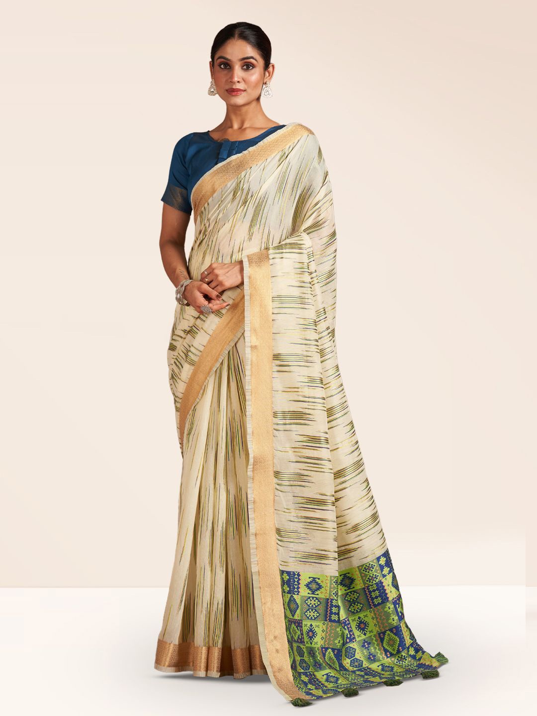 

SARHA Striped Silk Cotton Saree, Green