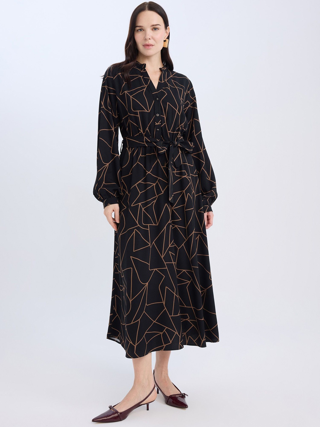 

DeFacto Print Shirt Midi Dress, Na