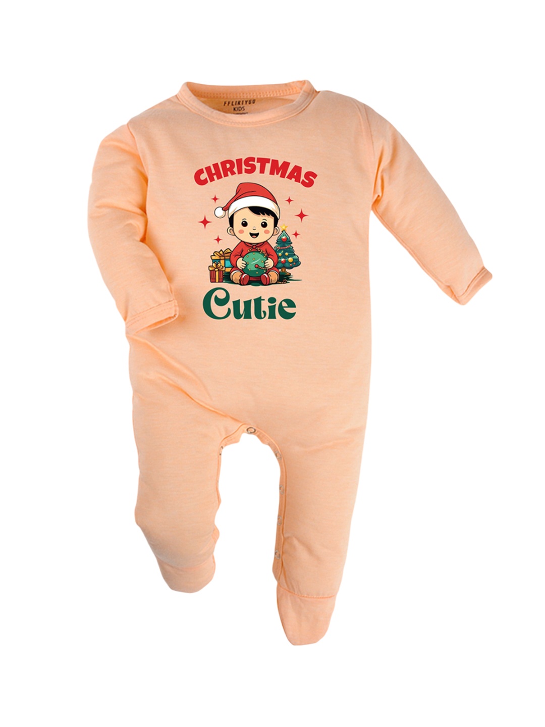 

FFLIRTYGO Kids Cotton Christmas Infants Printed Cotton Sleepsuit, Peach