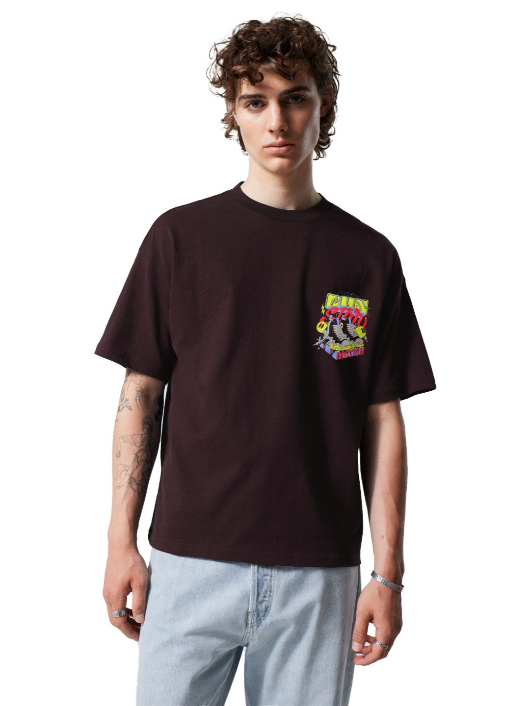 

SONIBROS Men Extended Sleeves Pockets T-shirt, Brown
