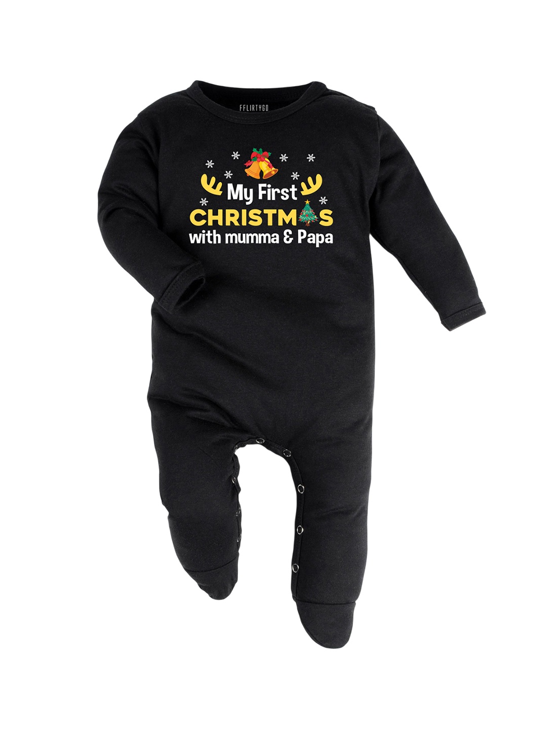 

FFLIRTYGO Christmas Infants Printed Cotton Sleepsuit, Black