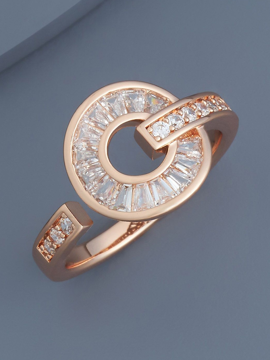 

Kushal's Fashion Jewellery Rose Gold-Plated CZ Studded Adjustable Finger Ring