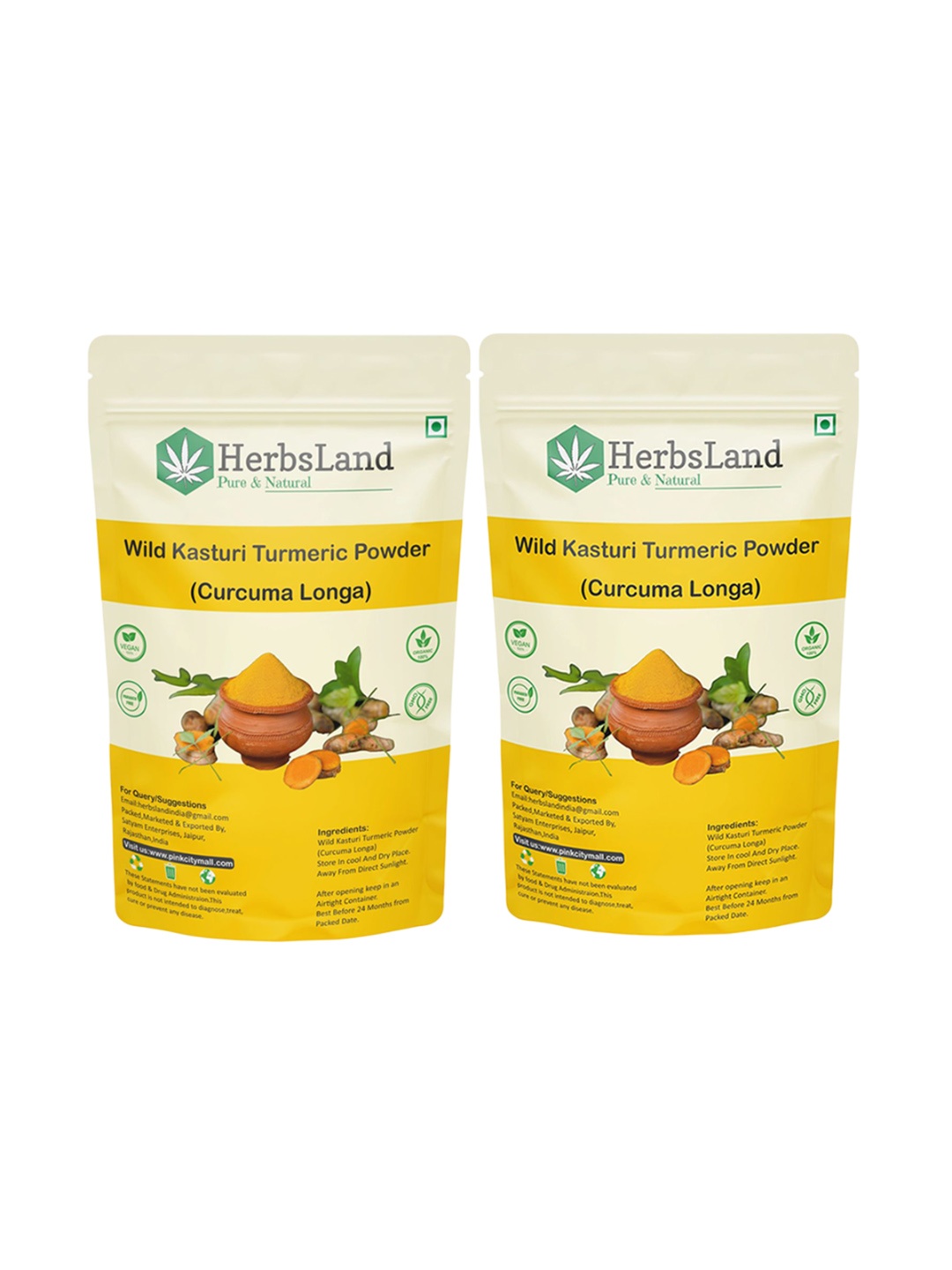 

HerbsLand Set of 2 Wild Kasturi Turmeric Powder Face Pack - 100 g Each, Yellow