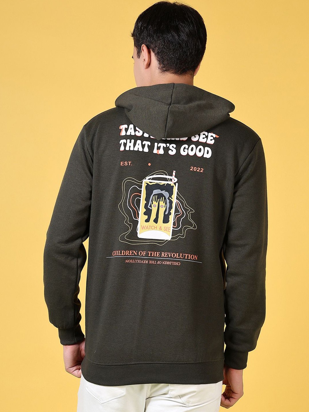 

V-Mart Men Printed Hooded Sweatshirt, Olive