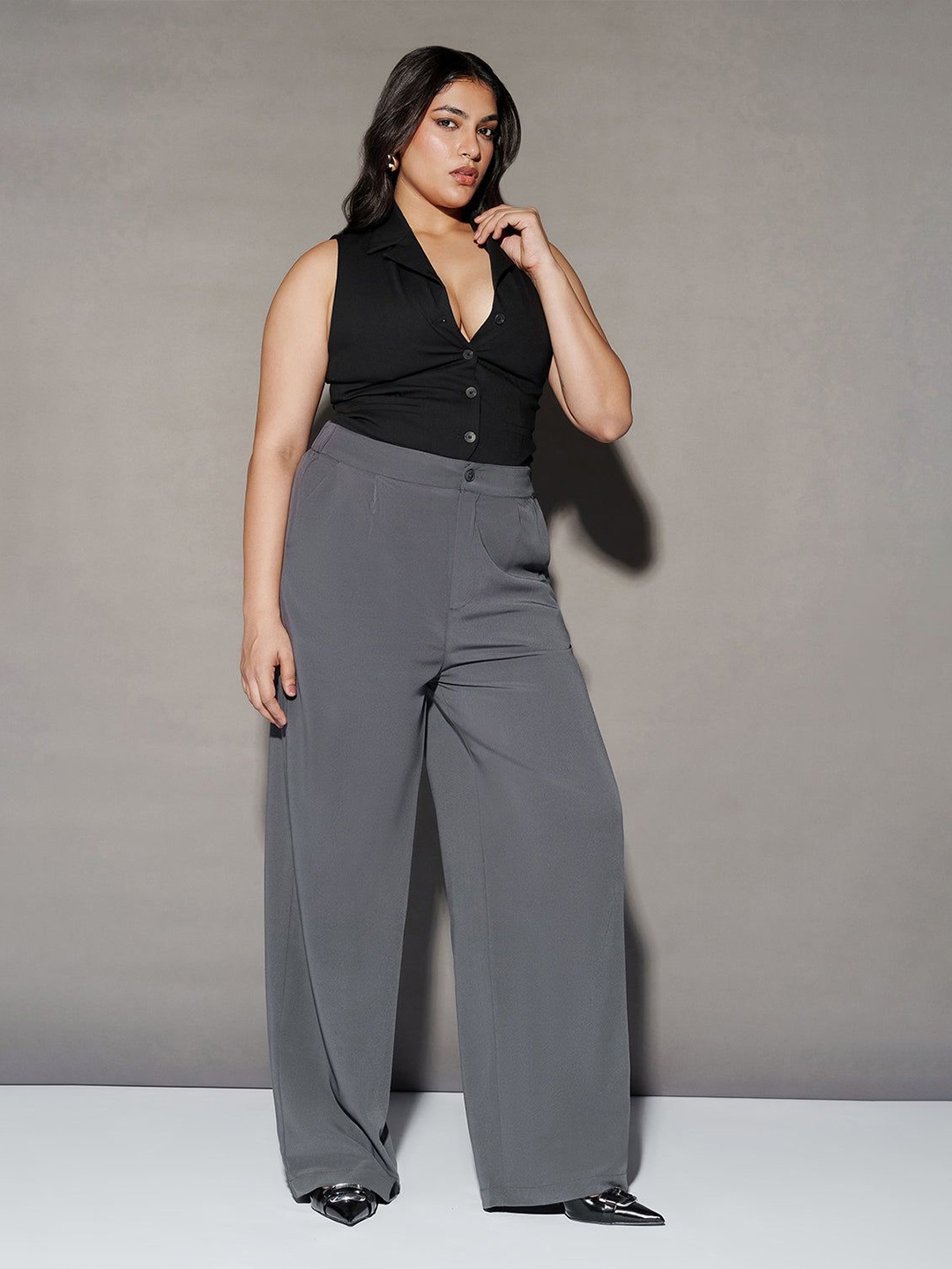 

FREAKINS Pleated Straight Fit Korean Pants, Grey