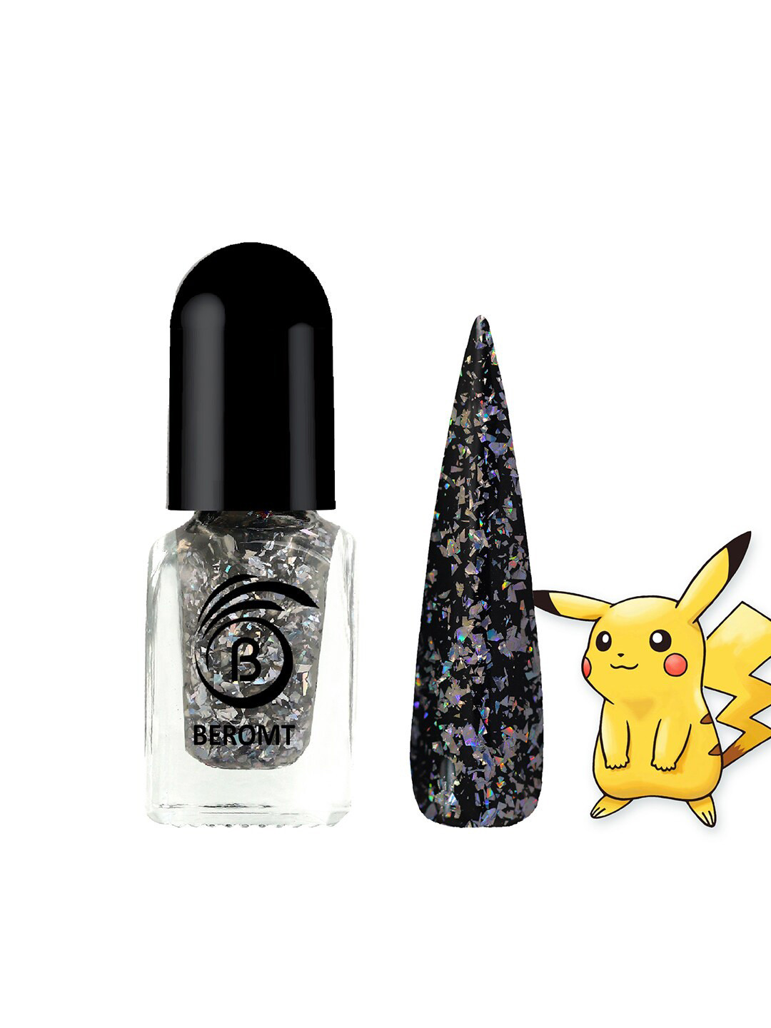 

BEROMT Ultra Holo Chunky Bomb Gel Finish Effect Nail Polish 1.5ml - Ice Glacier 208, Silver