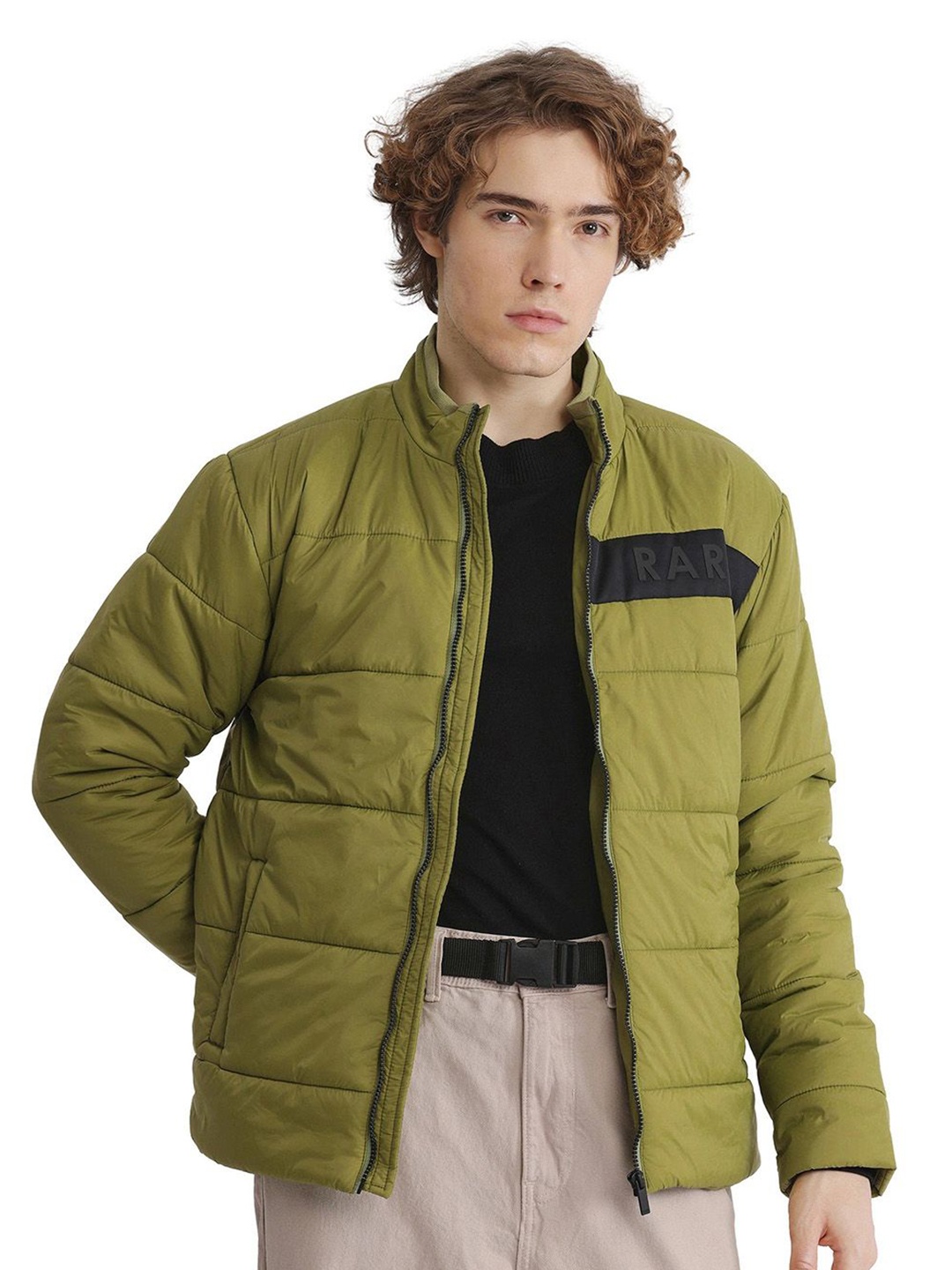 

RARE RABBIT Men Geometric Puffer Jacket, Green