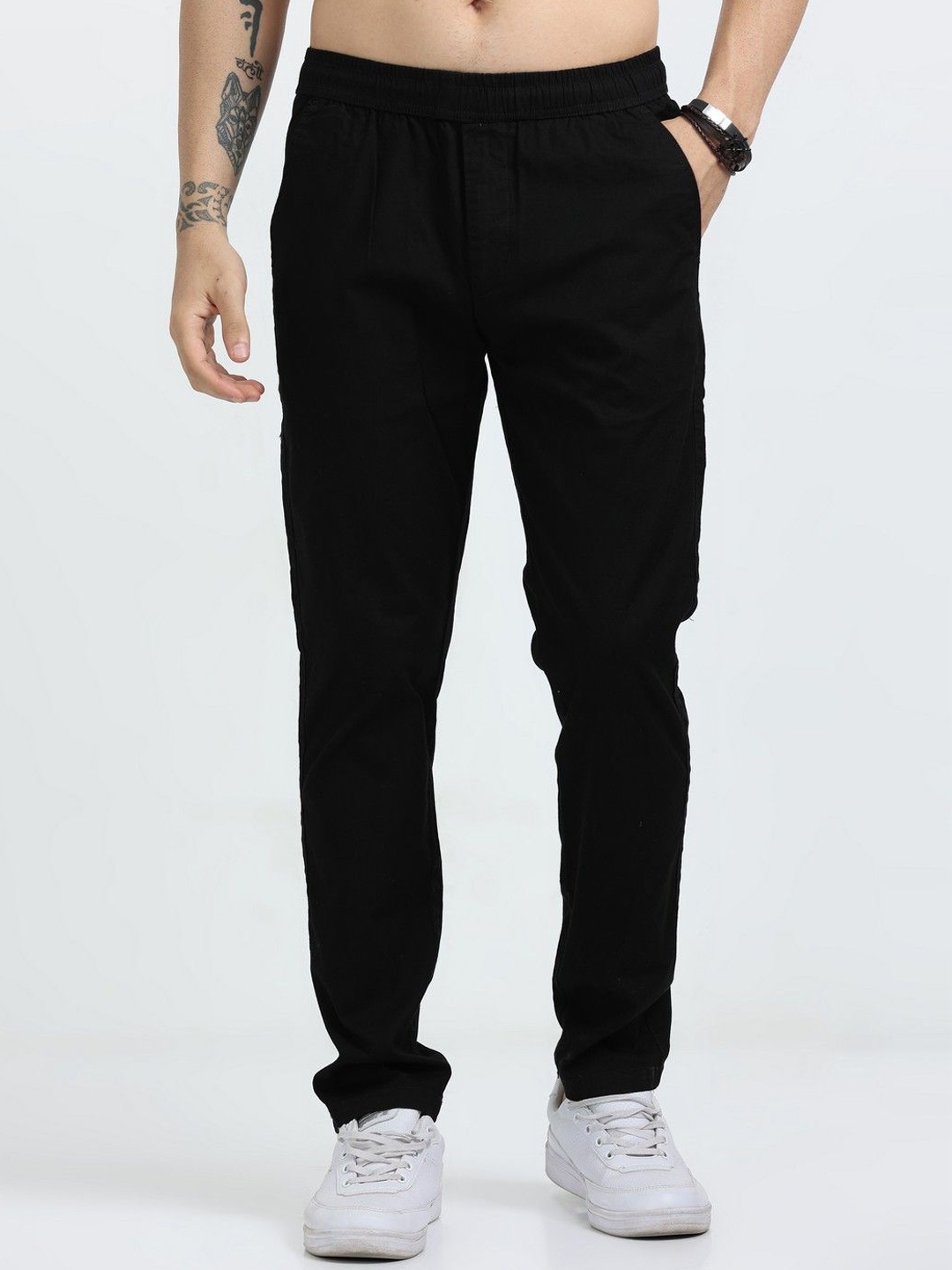 

NEVER NEUD Men Relaxed Comfy Lazy Linen Trousers, Black