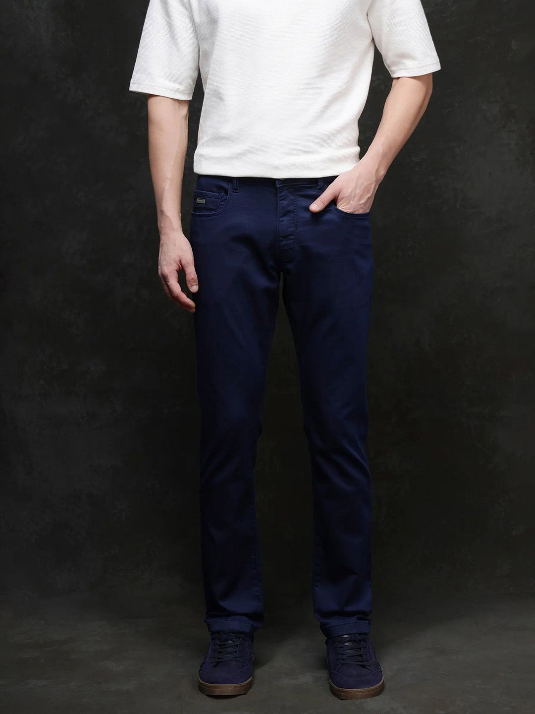 

RARE RABBIT Men Comfort Mid-Rise Slim Fit Stretchable Jeans, Blue